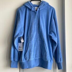 NWT ARITZIA TNA Towel Terry Boyfriend Zip-Up Hoodie - Cali Blue
